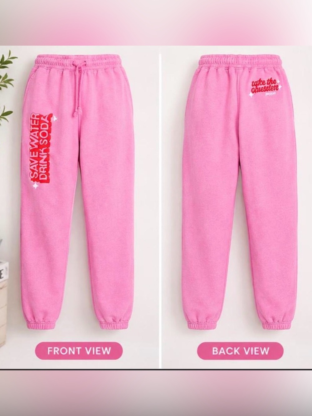 Poppi "Save Water Drink Soda" Pink Sweatpants / Joggers Size M 💗🥤